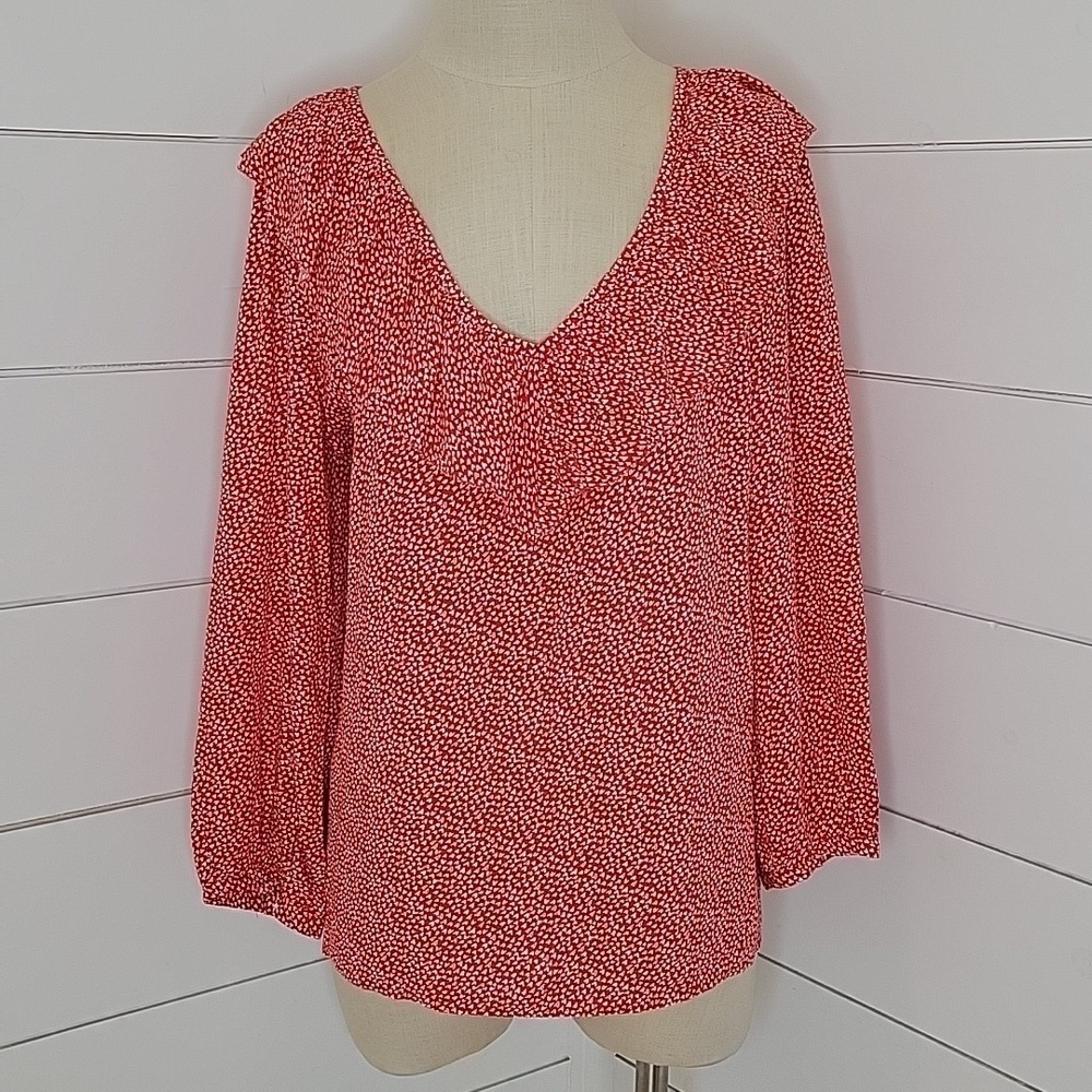 LOFT Ann Taylor medium red with white hearts blouse